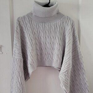 Oversized Gray Cropped Sweater Top